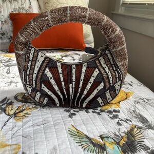 Anthropologie Beaded Champagne, Brown, and White Handbag - NWT